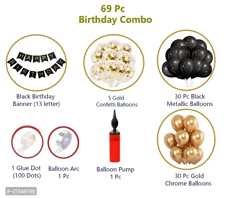 Birthday Decoration Kit 69 pc - Gold Black Balloons, Birthday Banner, Glue Dot, Arc, Confetti Balloons and Balloon Pump for Boys,Kids and Baby Birthday Decoration Items material Rubber-thumb2