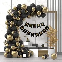 Birthday Decoration Kit 69 pc - Gold Black Balloons, Birthday Banner, Glue Dot, Arc, Confetti Balloons and Balloon Pump for Boys,Kids and Baby Birthday Decoration Items material Rubber-thumb2