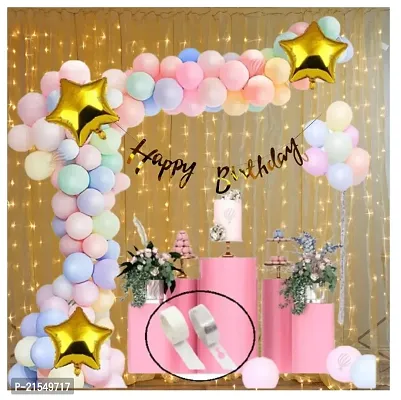 Girl's Pastel Balloons with Calligraphy Birthday Banner Hand Balloon Pump and Glue Dot, Balloon Arch with LED Lights - Multicolor - 87 Pieces ,Aluminium-thumb0