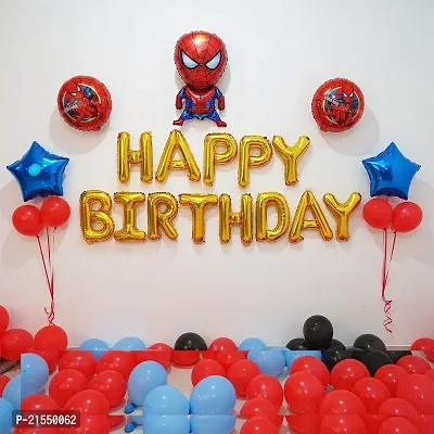 Spider Theme Kid's Birthday Decoration Kit - 39 Pcs Combo - Spider Theme Foil Balloon and Stars foil Balloon, Red, Blue and Black Latex Balloon