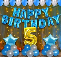 5th Birthday Decoration Items For Boys With Fairy Lights- 55Pcs - Birthday Decorations kit for Boys 5th birthday/ Baby Birthday Decoration Items 5 Year material foil, latex Blue-thumb2