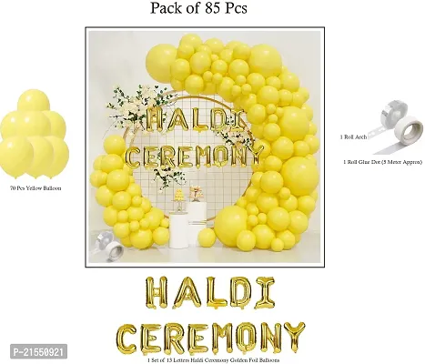 16 Inch Golden Letters Haldi Ceremony Foil Balloons with Yellow Balloon Combo Pack for Haldi Decoration, Bachelorette, Bridal Shower Pack of 85 Pcs