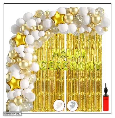 63 Pc Gold Haldi Ceremony Foil Balloon with Gold StarFoil Curtain Combo| haldi ceremony decorations item for Groom| haldi ceremony decoration balloons