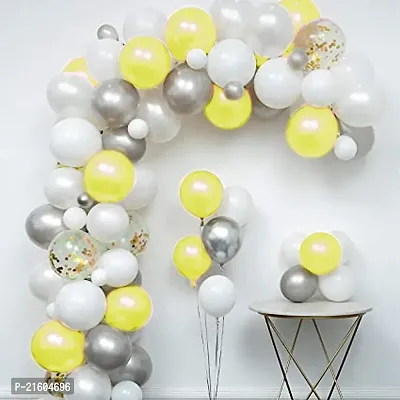 Yellow White  Silver Metallic Shiny Balloons and Golden Confetti Balloons For Birthday/Anniversary/Engagement/Wedding/Farewell/Any Special Event Theme Party Decoration - Pack of 50