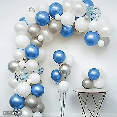 Blue White  Silver Metallic Shiny Balloons and Silver Confetti Balloons For Birthday/Anniversary/Engagement/Wedding/Farewell/Any Special Event Theme Party Decoration - Pack of 50