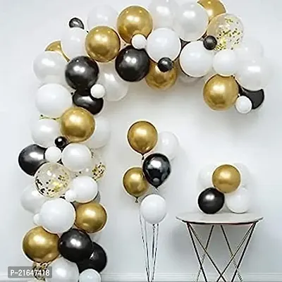 Gold Black  White Metallic Shiny Balloons and Gold Confetti Balloons For Birthday/Anniversary/Engagement/Wedding/Farewell/Any Special Event Theme Party Decoration - Pack of 50-thumb0