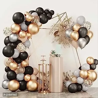 Gold Silver  Black Metallic Shiny Balloons and Gold Confetti Balloons For BirthdayAnniversaryEngagementWedding