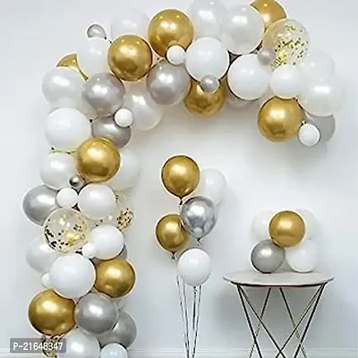 Gold Silver  White Metallic Shiny Balloons and Gold Confetti Balloons For Birthday / Anniversary / Engagement / Wedding / Farewell / Any Special Event Theme Party Decoration - Pack of 50