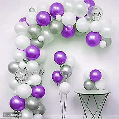 Purple Silver  White Metallic Shiny Balloons and Silver Confetti Balloons