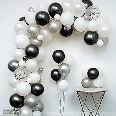 Silver White   Black Metallic Shiny Balloons and Silver Confetti Balloons For BirthdayAnniversaryEngagementWedding