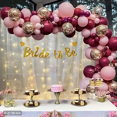 Diy Rose Gold Pink Bride To Be Decoration Set Combo Kit For Girls With Banner|Net Fabric Backdrop  Balloons/ Bridal Shower Decorations Items/Photobooth Decorations/ Bachelorette-69 Pcs-thumb0