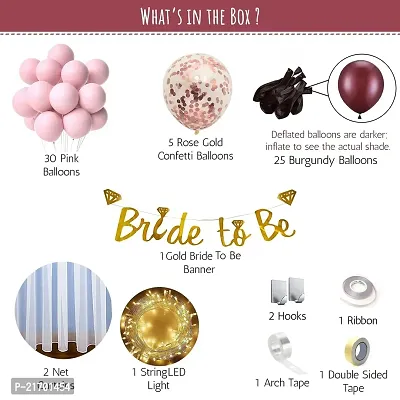 Diy Rose Gold Pink Bride To Be Decoration Set Combo Kit For Girls With Banner|Net Fabric Backdrop  Balloons/ Bridal Shower Decorations Items/Photobooth Decorations/ Bachelorette-69 Pcs-thumb2