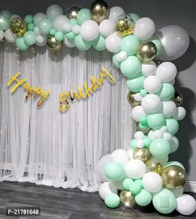 59 Pc Cabana Tent Birthday Decoration Set ndash; Pastel Balloons White Net for Cabana Theme Party with LED Lights with Gold Cursive Banner Background Decorat