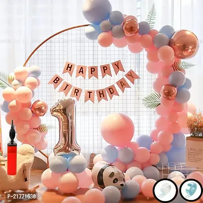 50 Pc Birthday Decoration Kit Pink and Purple Pastel Balloons Combo with Birthday Banner, Arc, Glue Dot for girls Kids Baby Birthday Decoration Items | Birthday Decoration Combo ,Rubber-thumb0