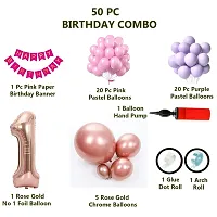 50 Pc Birthday Decoration Kit Pink and Purple Pastel Balloons Combo with Birthday Banner, Arc, Glue Dot for girls Kids Baby Birthday Decoration Items | Birthday Decoration Combo ,Rubber-thumb1