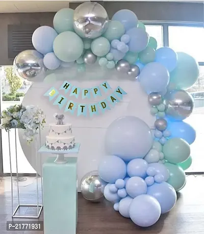 Rubber Balloons Combo with Birthday Banner, Arc, Glue Dot for girls Kids Baby Birthday Decoration Items | Birthday Decoration Kit Combo of 44 Pieces (Green, Pastel Blue)