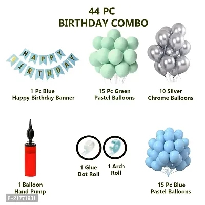 Rubber Balloons Combo with Birthday Banner, Arc, Glue Dot for girls Kids Baby Birthday Decoration Items | Birthday Decoration Kit Combo of 44 Pieces (Green, Pastel Blue)-thumb2