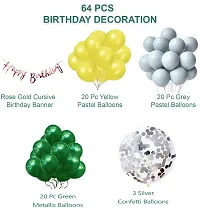 64 Pc Happy Birthday Decoration Kit Yellow Grey Green Balloon with Birthday Banner, Confetti Balloons |Birthday Decoration item material Rubber-thumb1