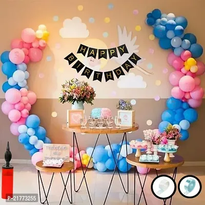 64 Pc Happy Birthday Decoration Kit Pink Blue Yellow Balloon with Birthday Banner, Glue Dot Arch Roll with Pump|Birthday Decoration item material Rubber-thumb0