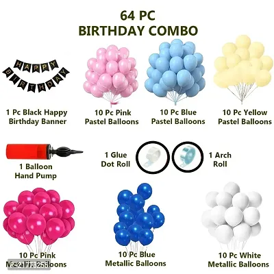 64 Pc Happy Birthday Decoration Kit Pink Blue Yellow Balloon with Birthday Banner, Glue Dot Arch Roll with Pump|Birthday Decoration item material Rubber-thumb3