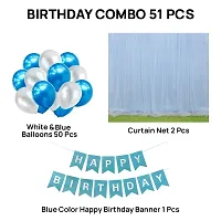 Birthday Decoration Items Kit | Vibrant Balloons, Stunning Decorative Curtain Net, Happy Birthday Banner |Ideal for Birthdays, Celebrations, and Events 33-Piece Combo (White, Blue  Silver)-thumb1