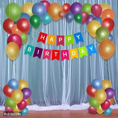 Birthday Decoration Items Kit | Vibrant Balloons, Stunning Decorative Curtain Net, Happy Birthday Banner | Celebrations, and Events 33-Piece Combo - Balloons (Multicolor)-thumb0