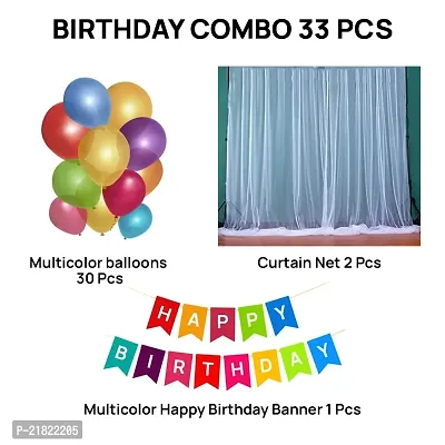 Birthday Decoration Items Kit | Vibrant Balloons, Stunning Decorative Curtain Net, Happy Birthday Banner | Celebrations, and Events 33-Piece Combo - Balloons (Multicolor)-thumb2