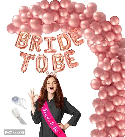 Bachelorette Bride to Be Bridal Shower Party Decoration Arch Kit (1 Pc Pink Silk Sash + 1 Set Bride to Be Letter Balloon + 1 Pc Rose gold Bride Tiara + 50 Pcs Rose Gold Metallic Balloon)