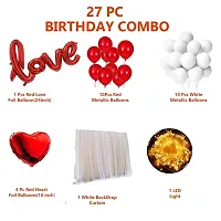 27 Pc Tent Romantic Decoration Set ndash; Red and White Balloons Foil Heart LED Light and Back Drop White Curtains| bedroom decoration items| cocomelon theme Romantic party decorations banner-thumb3