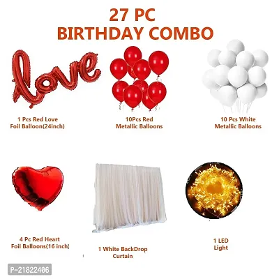 27 Pc Tent Romantic Decoration Set ndash; Red and White Balloons Foil Heart LED Light and Back Drop White Curtains| bedroom decoration items| cocomelon theme Romantic party decorations banner-thumb4