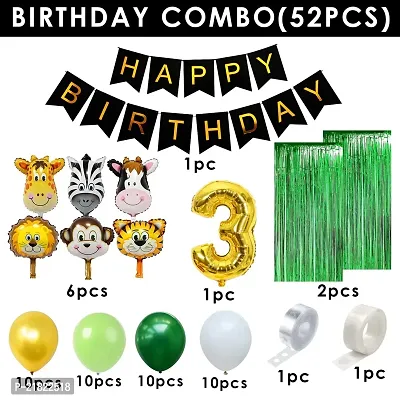 Jungle 3rd Birthday Decoration - 52Pcs, Jungle Theme Birthday Decoration For Boys, Girls | Happy Birthday Decoration Items For Boy, Girl | Foil, Metallic Balloons, Birthday Banner(Cardstock)-thumb3