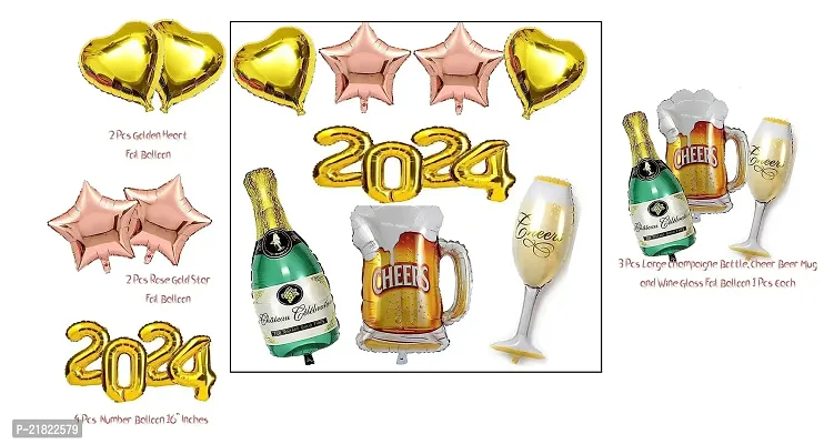 Cheers New Year 2024 Foil Balloons Set of 11 Pcs