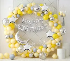 74Pc Birthday Decoration Kitndash; Yellow Grey Silver Balloons Birthday Foil Moon Stars with Arch and Glue Dot and Balloon Hand Pump Birthday Decoration Items | Birthday Decoration Combo-thumb3