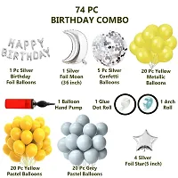 74Pc Birthday Decoration Kitndash; Yellow Grey Silver Balloons Birthday Foil Moon Stars with Arch and Glue Dot and Balloon Hand Pump Birthday Decoration Items | Birthday Decoration Combo-thumb4