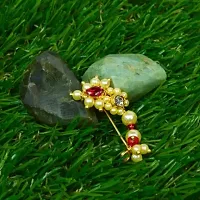 Maharashtrian Nath Nose pin Small Size Traditional Diamond Marathi Nathni Stud non piercing Pearl Gold Plated Nath Clip On Nose Jewellery For Girls and Women-thumb3