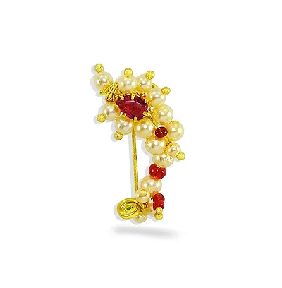 Traditional Golden Ad Stone Work Studded Nose Pin