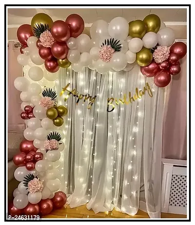 Birthday Decoration Items Kit 40pcs with Burgandy white golden balloons, led fairy light, birthday banner and arch glue balloon tape for boys, girls