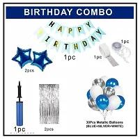 Blue Happy Birthday Party Set - Blue Banner, 30pcs blue silver white Metallic Balloons, Star Foil Balloons, Fringe Foil Curtains, and Balloon Pump-thumb1