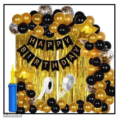 Happy Birthday Decoration Kit Combo ndash; 51pcs Birthday Banner Golden Foil Curtain Metallic With Hand Balloon Pumo And Glue Dot for Boys Girls Wife Adult Husband Mom Dad