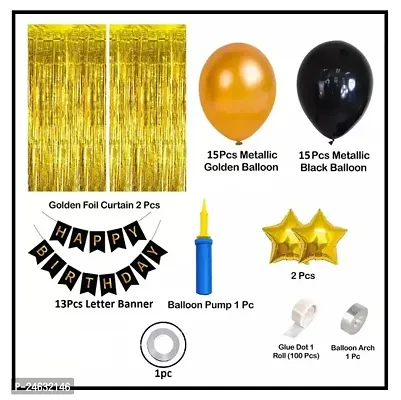 Happy Birthday Decoration Kit Combo ndash; 51pcs Birthday Banner Golden Foil Curtain Metallic With Hand Balloon Pumo And Glue Dot for Boys Girls Wife Adult Husband Mom Dad-thumb2