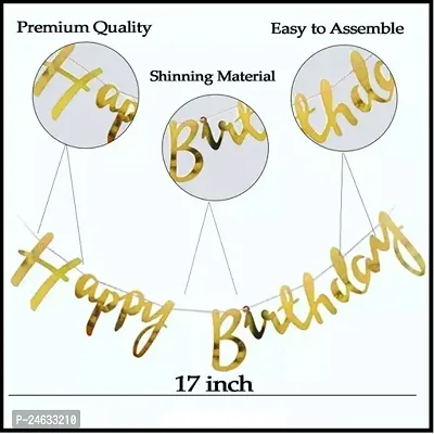 Birthday Decoration Items Includes White Net for Cabana Tent Theme Party with LED Lights, Happy Birthday Gold Cursive Banner  Golden + White Metallic Balloons-thumb3