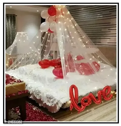 Romantic Decoration  Cabana  Canopy Decoration Set With White Decoration Net, Led Fairy Light, Metallic Balloons and Cursive Love Foil Balloons-thumb0