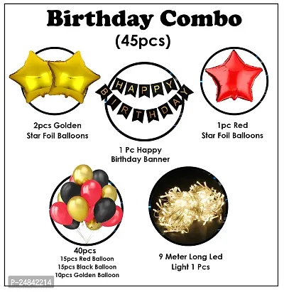 Happy Birthday Decoration, Kit Combo With Fairy Led Lights 45pcs Set Happy Birthday Bunting, Balloon, Star Foil, For Boys, Girls, Kids, Wife, Girl Friend, Woman-thumb2