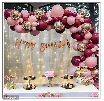 Bday Pink Balloons DIY Combo Kit with White Net Curtain Cloth and Fairy LED Lights, Garland Arch Tape, backdrop, props-thumb0