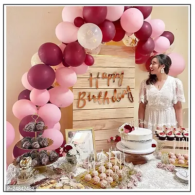 Diy Burgundy Pink Balloons Birthday Decoration Items Kit Combo For Girls With Rose Gold Confetti Birthday Balloons-thumb0