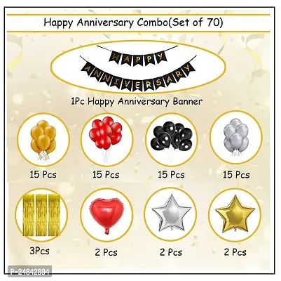 Happy Anniversary Decoration Kit For Home- 70 Items Happy Anniversary Banner, Foil Curtains, Metallic Balloons, Star, Heart Foil Balloons-thumb2