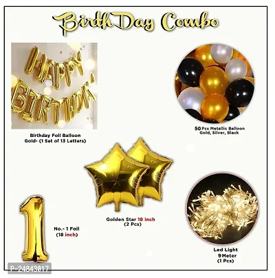 1st Happy Birthday Decorations Kit-Golden, Black  Silver theme for B'day Party Decorations with Fairy LED Light Combo-thumb2