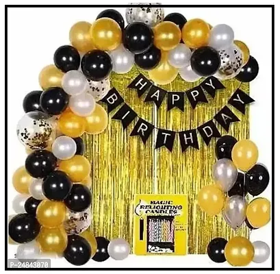 1st Happy Birthday Decorations Kit-Golden, Black  Silver theme for B'day Party Decorations with Fairy LED Light Combo