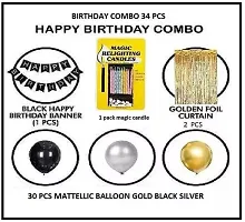 1st Happy Birthday Decorations Kit-Golden, Black  Silver theme for B'day Party Decorations with Fairy LED Light Combo-thumb1