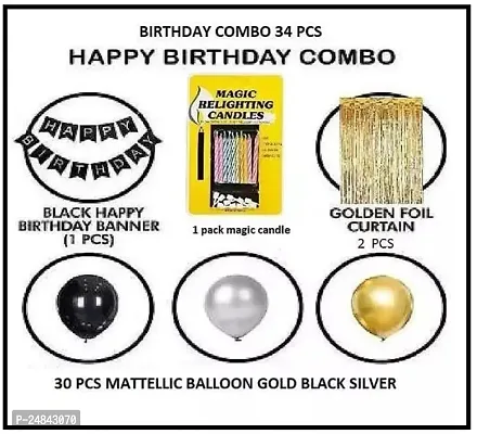 1st Happy Birthday Decorations Kit-Golden, Black  Silver theme for B'day Party Decorations with Fairy LED Light Combo-thumb2
